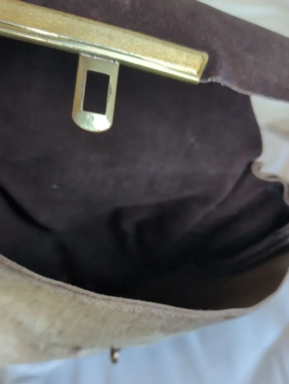 60's Vintage Brown Suede- Hair On Hide Brass Turn Lock Hip Crossbody Bag